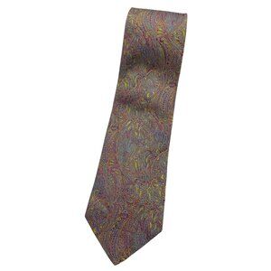 VERSACE Men's 100% Silk Necktie LUXURY Tie Pink Gold Blue Paisley W:3.7" EUC